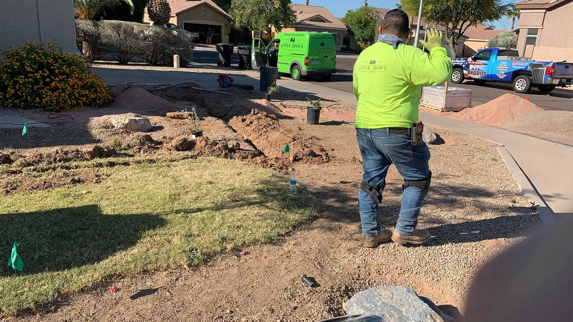 Irrigation installation services being performed at a home in Gilbert, AZ.