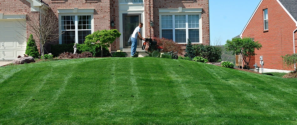 Our client mowing his new lawn in Queen Creek, AZ.
