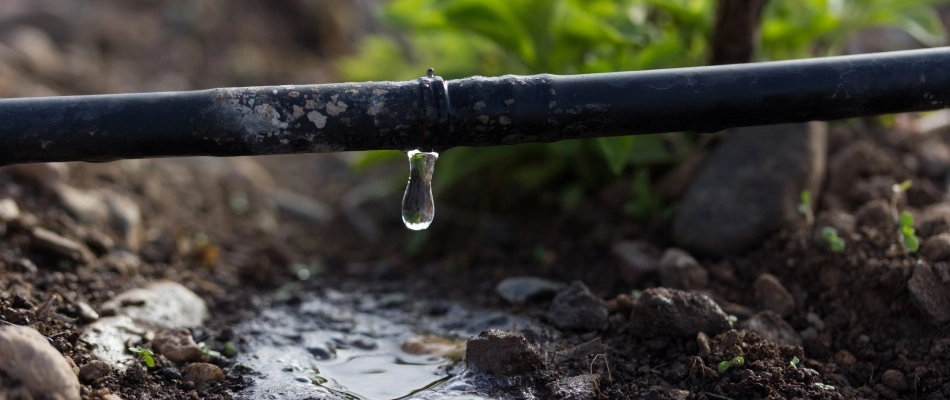 Drip line creating puddle from watering lawn in Chandler, AZ.