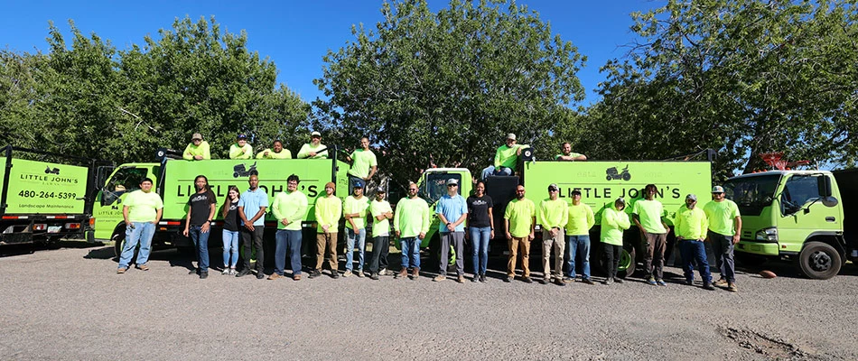 Little John's Lawns team and trucks in Gilbert, AZ.