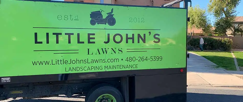 Little John's Lawns work truck servicing a home in Queen Creek, AZ.
