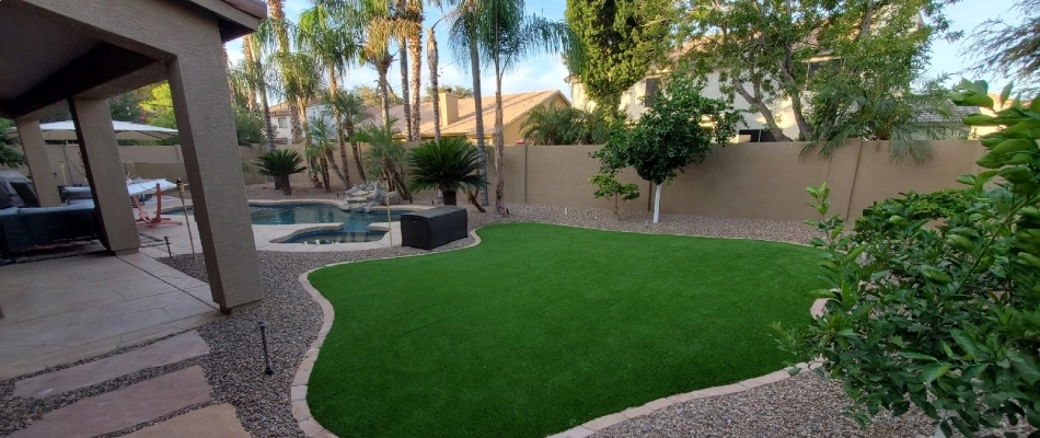 Maintained lawn in customer's backyard in Chandler, AZ.