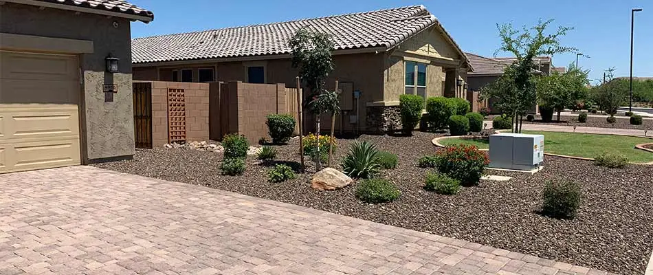 Rock mulch landscaping installed at a home in Chandler, AZ.