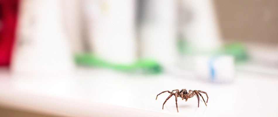 Spider near bathroom clutter in Gilbert, AZ.