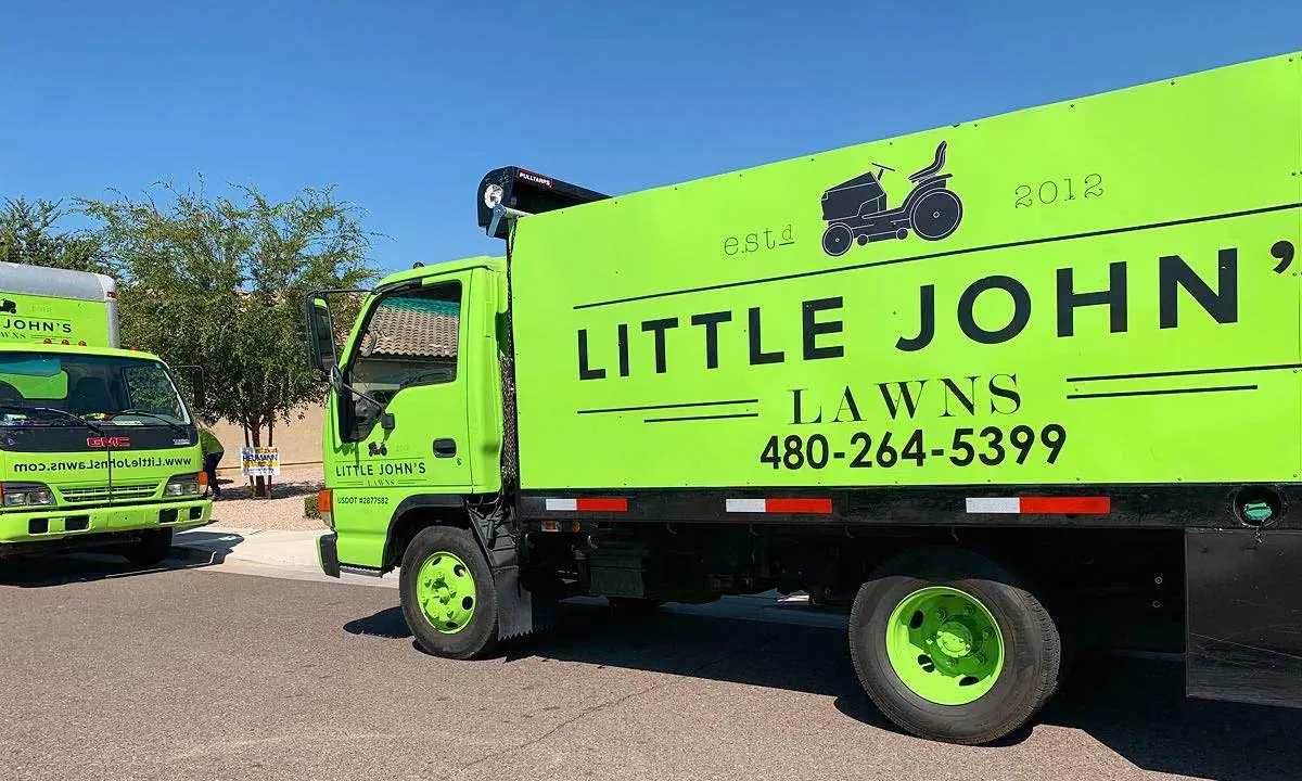 Little John's Lawns work trucks in Gilbert, AZ.